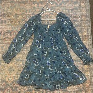 Blue Floral Smocked Tiered Dress